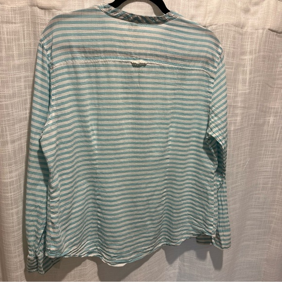 Grand & Greene  Womens Blouse XL Blue Stripe Long Sleeve Boho Popover Blouse - Picture 6 of 8